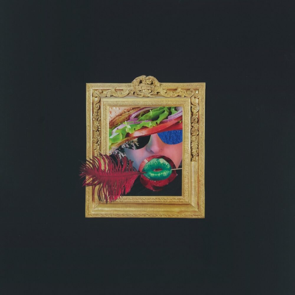 La Queen Burger – œuvre en collage papier de l’artiste Giwhizart, composition surréaliste mêlant humour, nourriture et symboles de pouvoir.