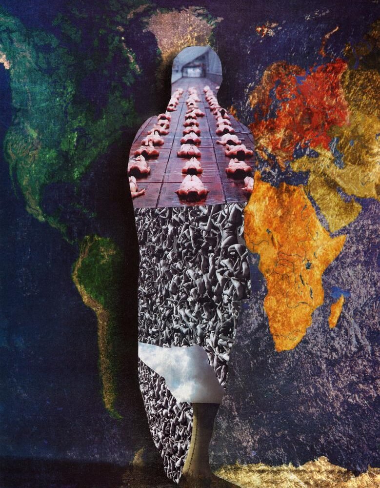 "Uranium mon amour" – Collage artistique de Giwhizart, une exploration de la lumière et de la dangerosité, alliant amour et science dans une composition audacieuse.